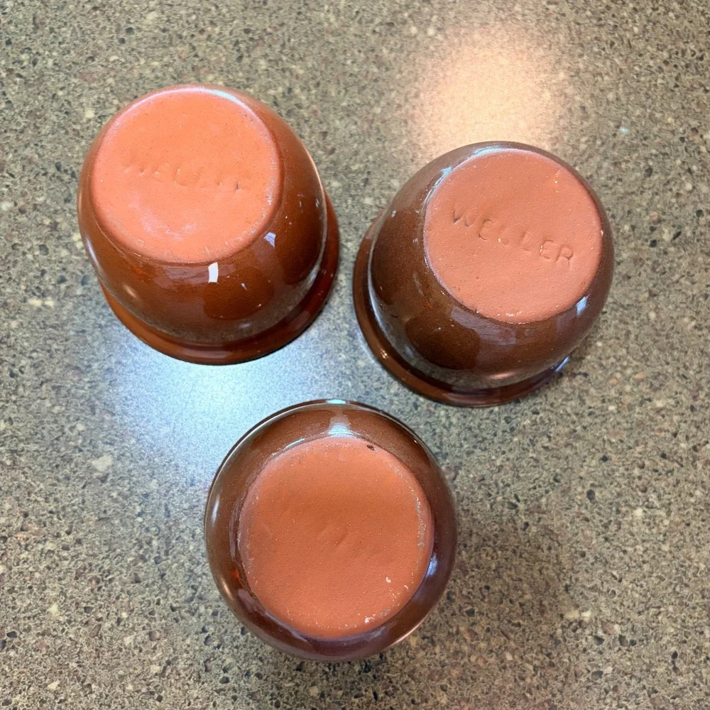 Vintage Weller Pottery Brown Glazed Cup Set of 3 Farmhouse USA